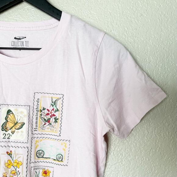 J. Crew Factory Womens Shirt Stamps Graphic Tee Pink Size Small - Picture 2 of 9
